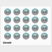 Aqua & Zilveren Zeesterren Strand Party Favor Ronde Sticker (Vel)