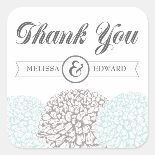  Aqua Zinnia-bloemen Dank u Stickers (Voorkant)