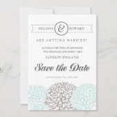 Aqua Zinnia Flowers Save the Date Invitae (Voorkant)