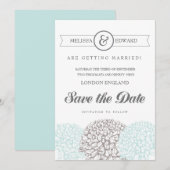 Aqua Zinnia Flowers Save the Date Invitae (Voorkant / Achterkant)