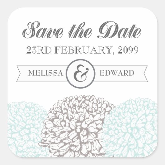 Aqua Zinnia Flowers Save the Date Stickers (Voorkant)
