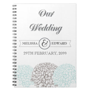 Aqua Zinnia Wedding Spiral Note Book Notitieboek