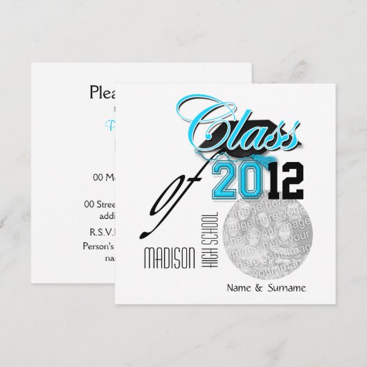 Aqua zwart afstuderen "klasse van" sjabloon kaart (Voorkant / Achterkant)