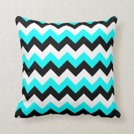 Aqua Zwart en Wit Zigzag Kussen