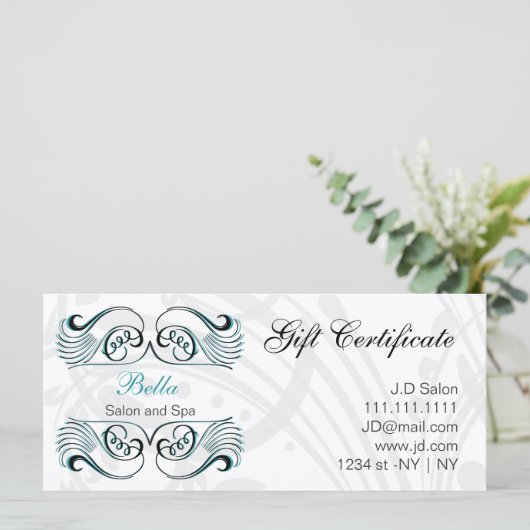 aqua-, zwart- en witte grafische cadeaubonnen (Staand voorkant)