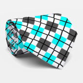 Aqua, zwart, grijs op witte Argyle Print Necktie Stropdas (Opgerold)