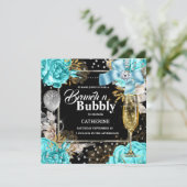 Aqua zwart roos shabby chic bubbly glitter kaart (Staand voorkant)