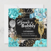 Aqua zwart roos shabby chic bubbly glitter kaart (Voorkant)