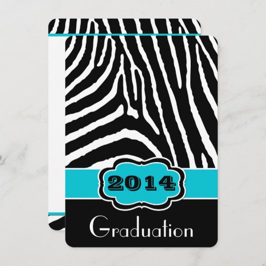 Aqua, zwart, White Zebra Print Afstuderen uitnodig Kaart (Voorkant / Achterkant)