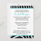 Aqua, zwart, White Zebra Print Afstuderen uitnodig Kaart (Achterkant)