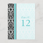 Aqua, Zwart, Wit Damask Tafelnummer Kaart (Voorkant)
