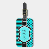 Aqua, Zwart, Wit Gestreept Polk Stippen Bagagelabe Bagagelabel (Voorkant verticaal)