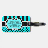 Aqua, Zwart, Wit Gestreept Polk Stippen Bagagelabe Bagagelabel (Achterkant horizontaal)