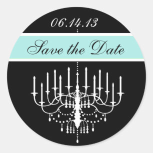 Aqua Zwart/Wit Kroonluchter Save the Date Stickers