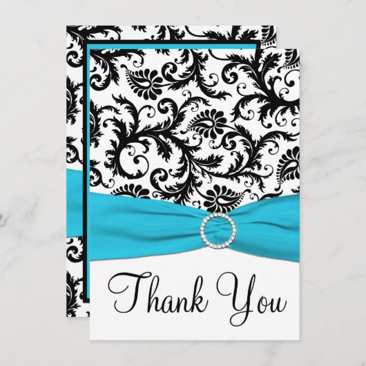 Aqua, zwart, wit, wit, bedankt voor je kaart (Voorkant / Achterkant)