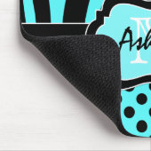 Aqua, zwart, witte streep en Stippen Mousepad Muismat (Hoek)