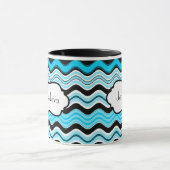 Aqua, zwart, witte strepes, gepersonaliseerde micr mok (Midden)