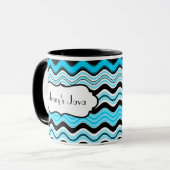 Aqua, zwart, witte strepes, gepersonaliseerde micr mok (Voorkant links)