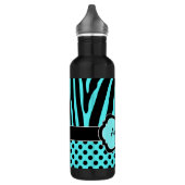 Aqua, zwart, witte zebrastripes waterfles (Links)