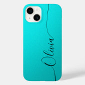Aqua Zwarte Elegante Calligrafie Script Naam Case-Mate iPhone Case (Achterkant)
