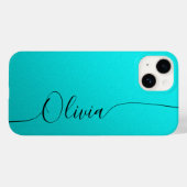 Aqua Zwarte Elegante Calligrafie Script Naam Case-Mate iPhone Case (Achterkant (horizontaal))