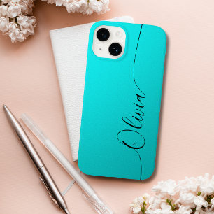Aqua Zwarte Elegante Calligrafie Script Naam Case-Mate iPhone 14 Hoesje