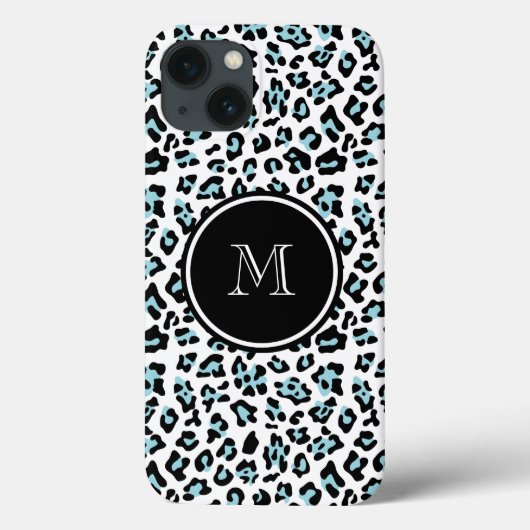Aqua Zwarte Luipaard Dierenprint met Monogram Case-Mate iPhone Case (Achterkant)
