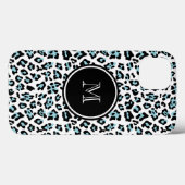 Aqua Zwarte Luipaard Dierenprint met Monogram Case-Mate iPhone Case (Achterkant (horizontaal))