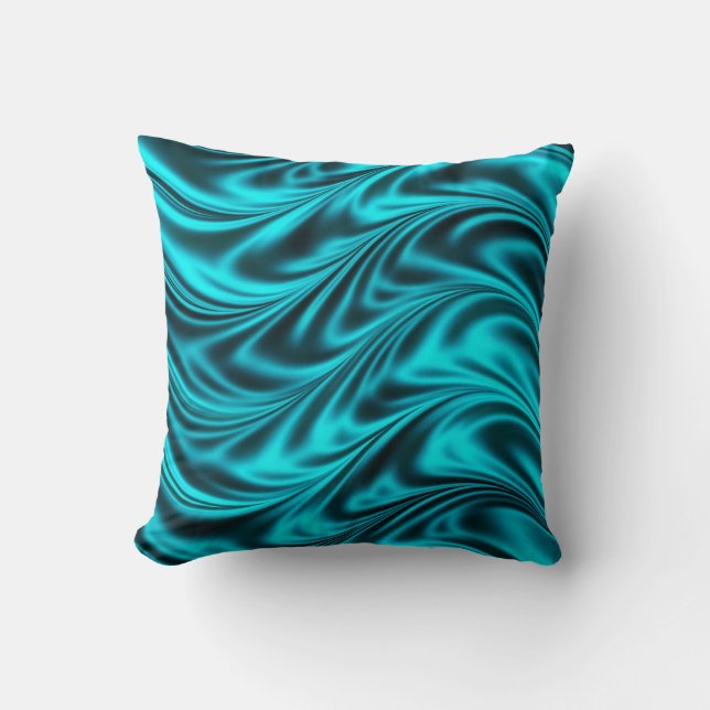 Aqua zwarte zijdeachtige golven kussen (Voorkant)