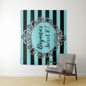 Aqua Zwarte Zilveren Gestreepte Verjaardagsfeest A Wandkleed (In situ)