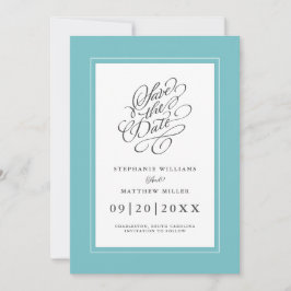 Aquablauwe Moderne Elegante Trouwdag Save The Date