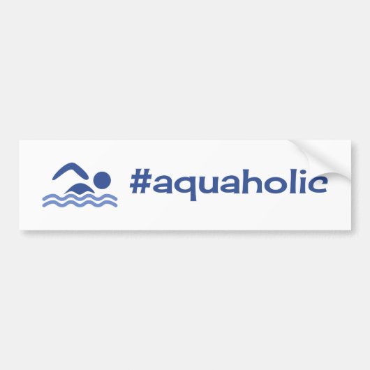 Aquaholic grappig zwemmen blauw op wit bumpersticker (Voorkant)