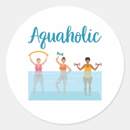 Aquaholic Water Aerobics Waterobics Vrouwen Ronde Sticker (Voorkant)