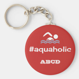 Aquaholic zwemslogan gepersonaliseerd rood sleutelhanger