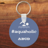 Aquaholic zwemslogan gepersonaliseerde initialen sleutelhanger (Voorkant)