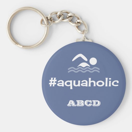 Aquaholic zwemslogan gepersonaliseerde initialen sleutelhanger (Voorkant)