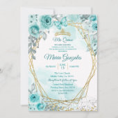Aqual Blauwgroen Turquoise2 Mis Quince Invitation Kaart (Voorkant)