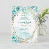 Aqual Blauwgroen Turquoise2 Mis Quince Invitation Kaart (Staand voorkant)