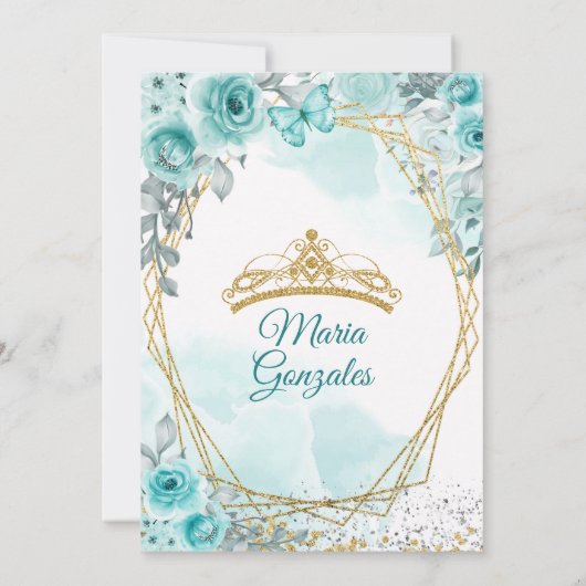 Aqual Blauwgroen Turquoise2 Mis Quince Invitation Kaart (Achterkant)