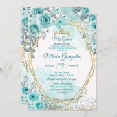 Aqual Blauwgroen Turquoise2 Mis Quince Invitation Kaart (Voorkant / Achterkant)