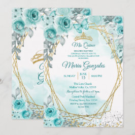 Aqual Blauwgroen Turquoise2 Mis Quince Invitation Kaart