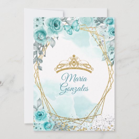 Aqual Blauwgroen Turquoise3 Butterfly & Roos Mis Q Kaart (Achterkant)