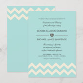 Aqual Blue en Ivory Chevron Wedding Invitations Kaart (Voorkant / Achterkant)
