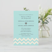 Aqual Blue en Ivory Chevron Wedding Invitations Kaart (Staand voorkant)