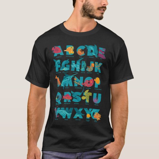 Aqualfabet (gelabeld) t-shirt (Voorkant)