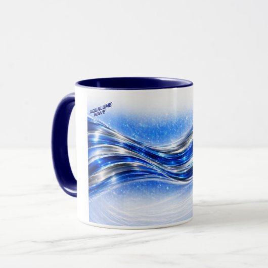 Aqualume Flow  – Blue Silver Wave Energy Mug Mok (Voorkant links)