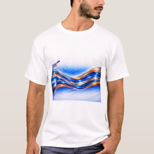 Aqualume Wave Shirt – Blauw Oranje Abstracte Stroo (Voorkant)