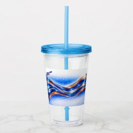 Aqualume Wave Shirt – Blauw Oranje Abstracte Stroo Acryl Drinkbeker