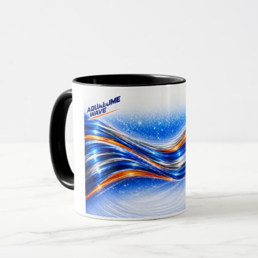 Aqualume Wave Shirt – Blauw Oranje Abstracte Stroo Mok (Voorkant links)