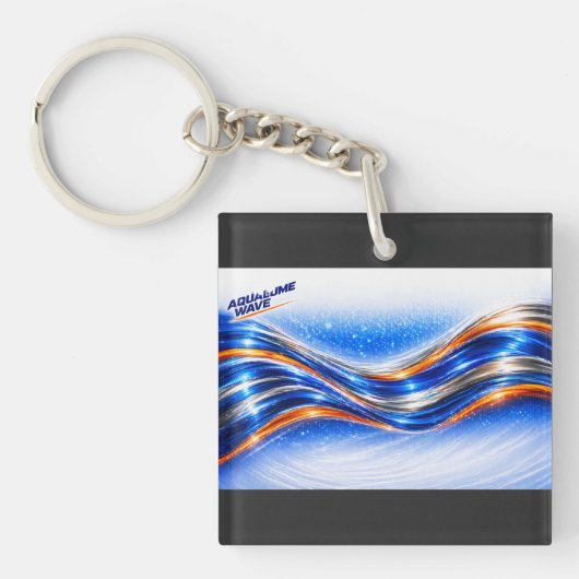 Aqualume Wave Shirt – Blauw Oranje Abstracte Stroo Sleutelhanger (voorkant)